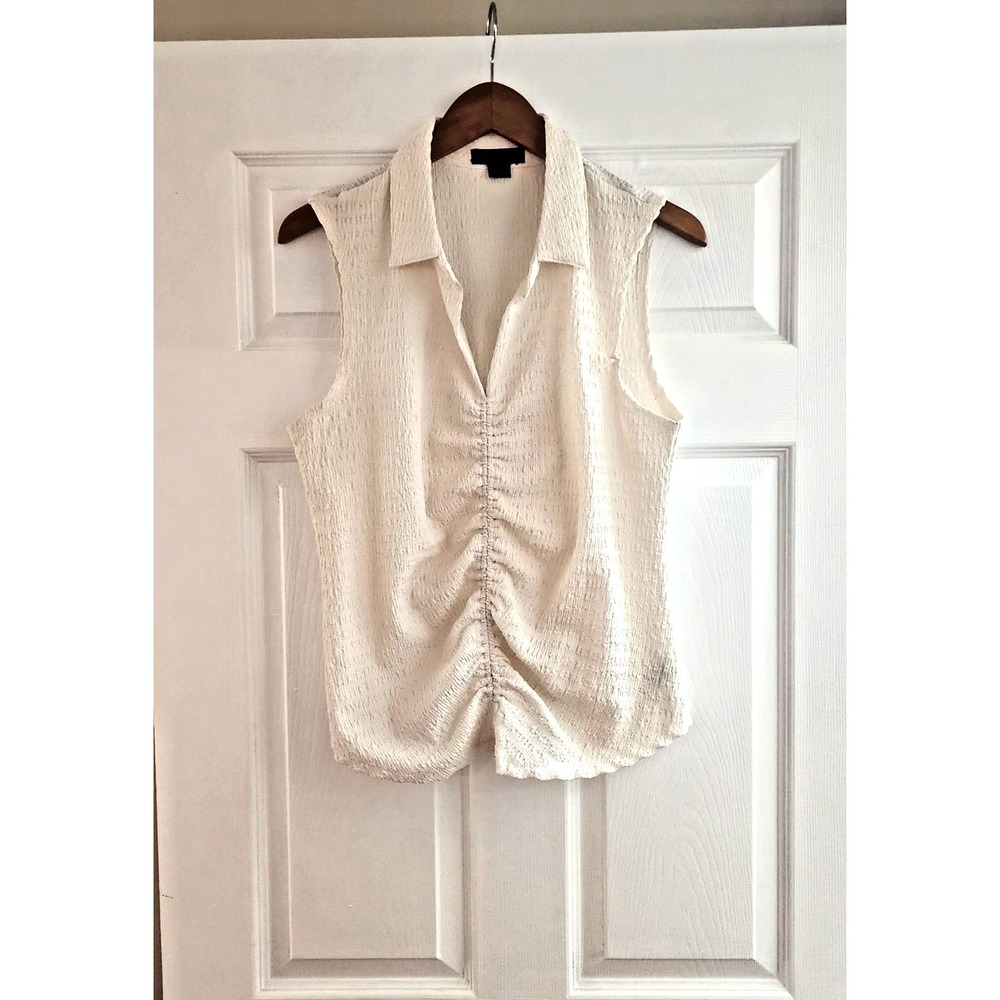 Women's Collared Sleeveless Ruched Top By Sanctuary Ivory  in XL - Picture 8 of 14